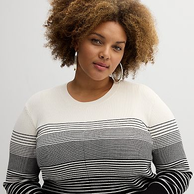 Plus Size Nine West Crew Neck Rib Pullover