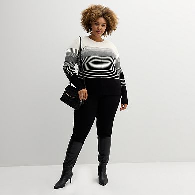 Plus Size Nine West Crew Neck Rib Pullover