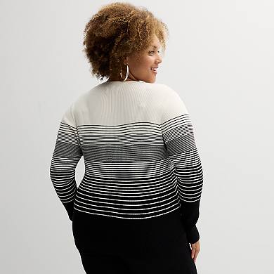 Plus Size Nine West Crew Neck Rib Pullover