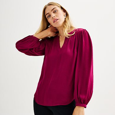 Petite Nine West Y-Neck Pintuck Blouse