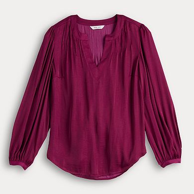 Petite Nine West Y-Neck Pintuck Blouse