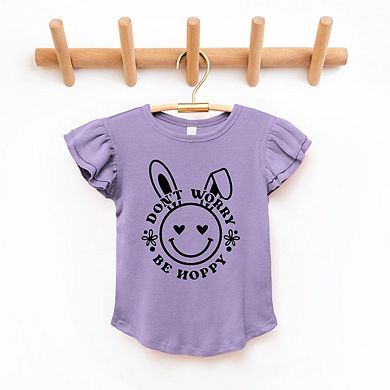 Don't Worry Be Hoppy Smiley Bunny Toddler Flutter Sleeve Graphic Tee