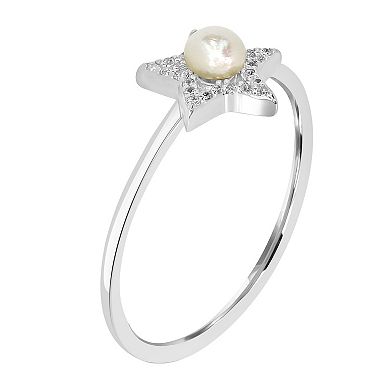 Gemistry Sterling Silver Freshwater Cultured Pearl & Cubic Zirconia Star Ring