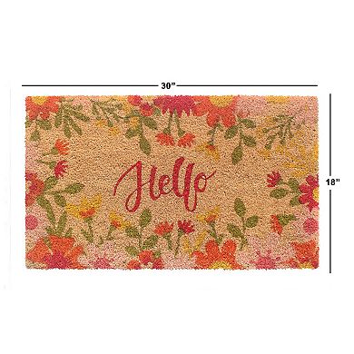 RugSmith "Hello" Cursive Flowers Doormat