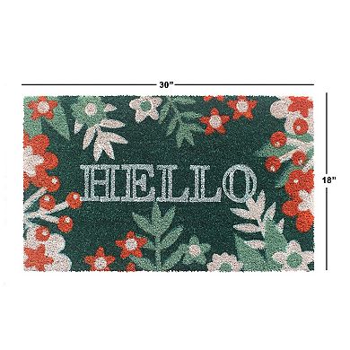 RugSmith Floral Bordered Hello Script Doormat