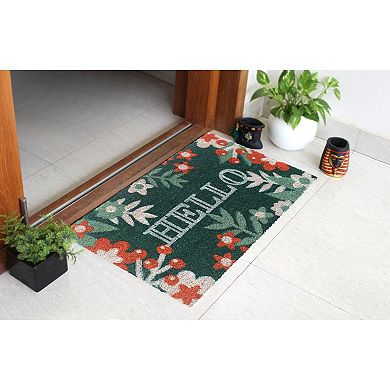 RugSmith Floral Bordered Hello Script Doormat