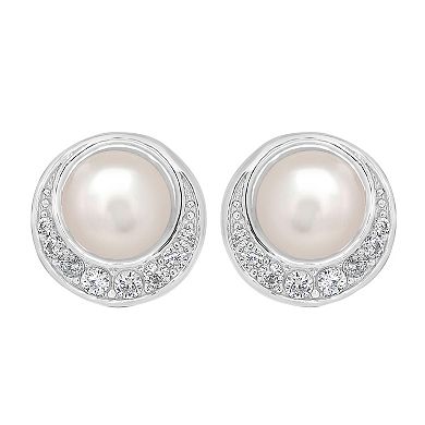 Gemistry Sterling Silver Freshwater Cultured Pearl & Cubic Zirconia Halo Stud Earrings
