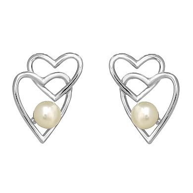 Gemistry Sterling Silver Freshwater Cultured Pearl Double Heart Stud Earrings
