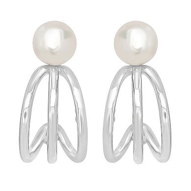Gemistry Sterling Silver Triple Half Hoop Freshwater Cultured Pearl Earrings