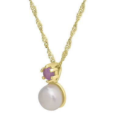 Gemistry 14k Gold over Sterling Silver Amethyst & Freshwater Cultured Pearl Pendant Necklace