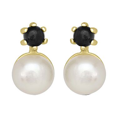 Gemistry 14k Gold Over Sterling Silver Freshwater Cultured Pearl & Onyx Stud Earrings