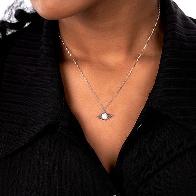 Gemistry Sterling Silver Freshwater Cultured Pearl Diamond Border Pendant Necklace