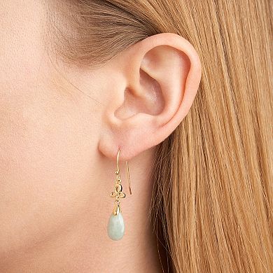 Dynasty Jade 18k Gold over Sterling Silver Green Jade Pear Drop Earrings