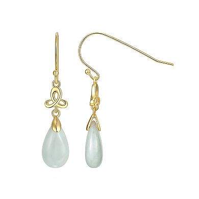 Dynasty Jade 18k Gold over Sterling Silver Green Jade Pear Drop Earrings