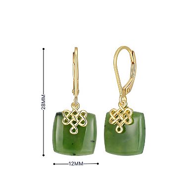 Dynasty Jade 18k Gold over Sterling Silver Nephrite Jade Square Drop Earrings