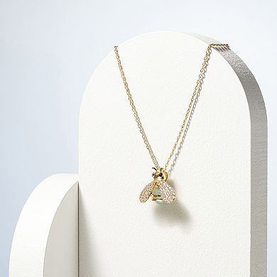Dynasty Jade 18k Gold over Sterling Silver Genuine Jade, Lab-Created Sapphire, & Cubic Zirconia Bumblebee Pendant Necklace