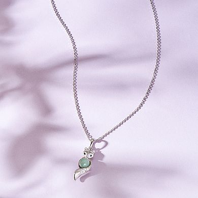 Dynasty Jade Sterling Silver Genuine Jade & Lab-Created White Sapphire Fox Pendant Necklace