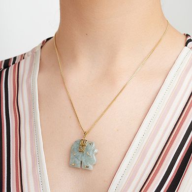 Dynasty Jade 18k Gold over Sterling Silver Genuine Jade Carved Elephant Pendant Necklace