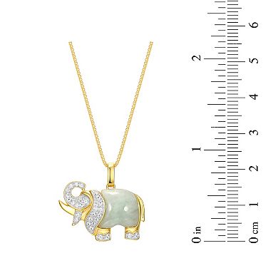 Dynasty Jade 18k Gold over Sterling Silver Genuine Jade & Lab-Created White Sapphire Elephant Pendant Necklace