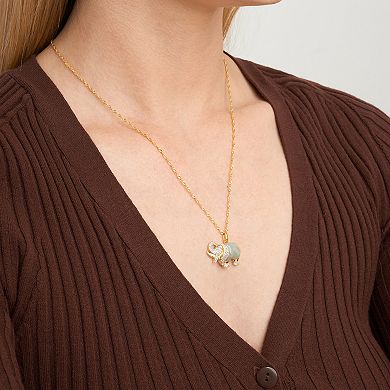 Dynasty Jade 18k Gold over Sterling Silver Genuine Jade & Lab-Created White Sapphire Elephant Pendant Necklace