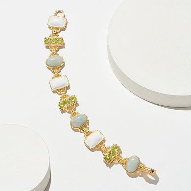 Dynasty Jade 18k Gold over Sterling Silver Jade & Peridot Vintage Station Link Bracelet