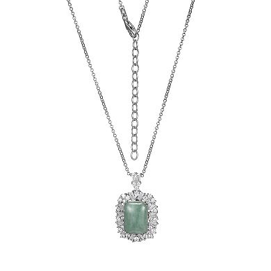 Dynasty Jade Sterling Silver Jade & Cubic Zirconia Halo Pendant Necklace
