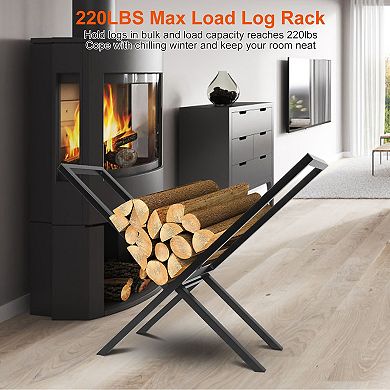 Black, 220lbs Steel Firewood Log Rack: X Shape Storage Holder For Fireplace, Firepit