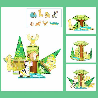 Picassotiles Magnet Tile Building Blocks Safari Themed Playset