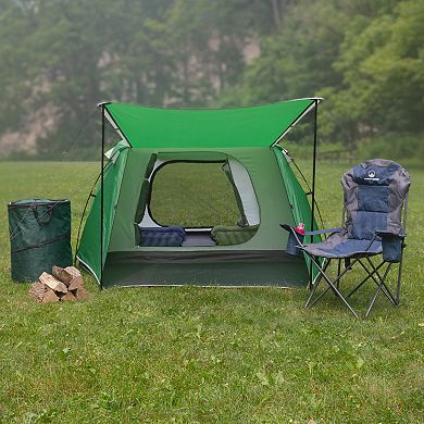 Wakeman Outdoors 4 Person Camping Tent with Attached Porch Canopy & Carrying Bag