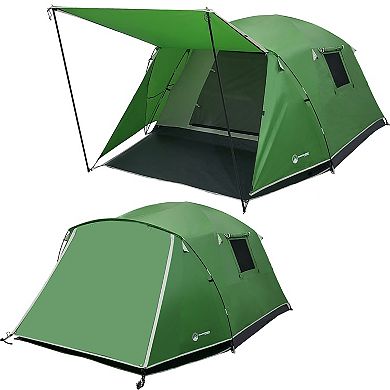 Wakeman Outdoors 4 Person Camping Tent with Attached Porch Canopy & Carrying Bag