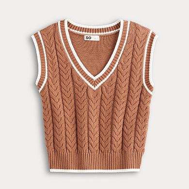 Juniors' SO?? Varsity Cropped Sweater Vest