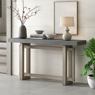 Merax Contemporary Console Table With Industrial-inspired Concrete Wood Top