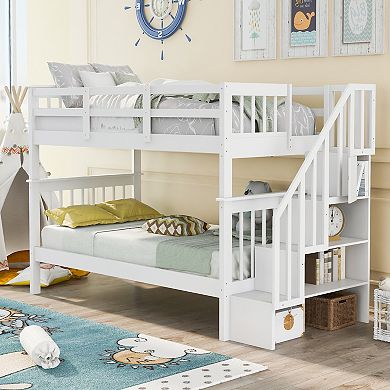 Merax Stairway Twin Bunk Bed with Storage and Guard Rail for Bedroom