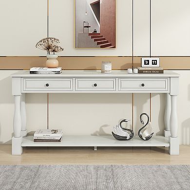 Merax 63" Long Console Table With Drawers And Shelf For Entryway