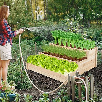 Outdoor Wooden 3-tiered Raised Garden Bed Flower Vegetables Box
