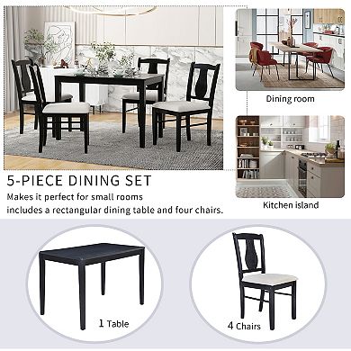 Merax 5-piece Kitchen Dining Table Set, Wooden Rectangular Dining Table And 4 Upholstered Chairs