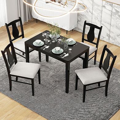 Merax 5-piece Kitchen Dining Table Set, Wooden Rectangular Dining Table And 4 Upholstered Chairs