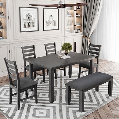 Merax 6 Piece Room Chairs With Bench, Rustic Wood Dining Set Table