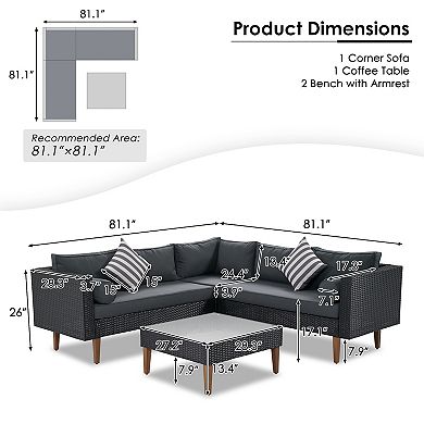 4-pieces Outdoor Wicker Sofa Set, Patio Furniture