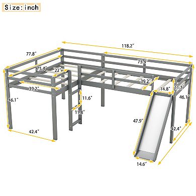 L-shaped Loft Bed With Ladder And Slide
