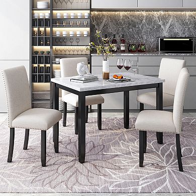 Merax Faux Marble 5-piece Dining Set Table