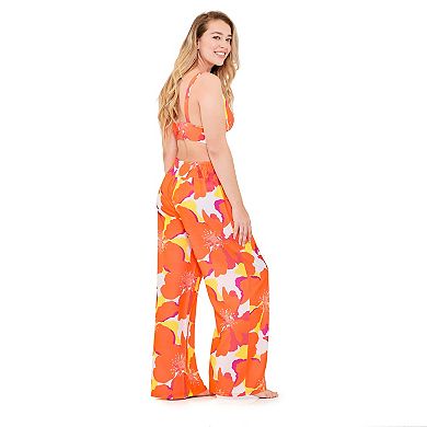 Women's Freshwater Tropical Print High Smocked Waistband Swim Cover-Up Pants