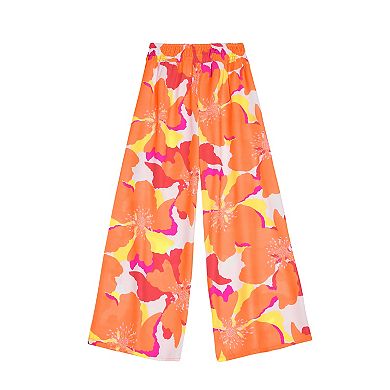 Women's Freshwater Tropical Print High Smocked Waistband Swim Cover-Up Pants