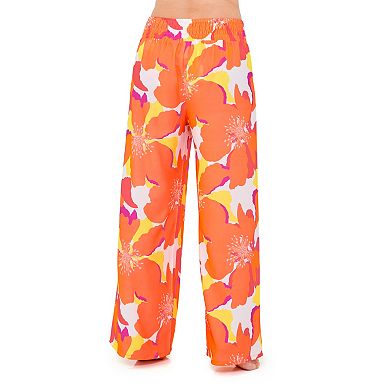 Women's Freshwater Tropical Print High Smocked Waistband Swim Cover-Up Pants