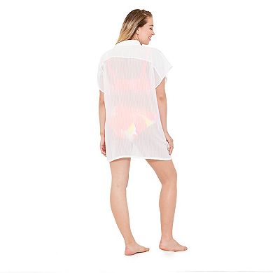 Women's Freshwater Tie Front Semi-Sheer Drapey Swim Cover Shirt