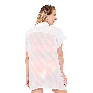 Women's Freshwater Tie Front Semi-Sheer Drapey Swim Cover Shirt