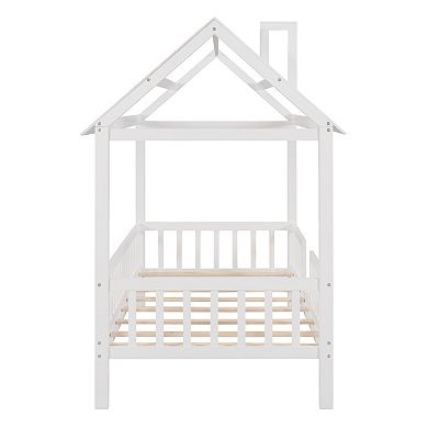 Merax Wood House Bed with Fence