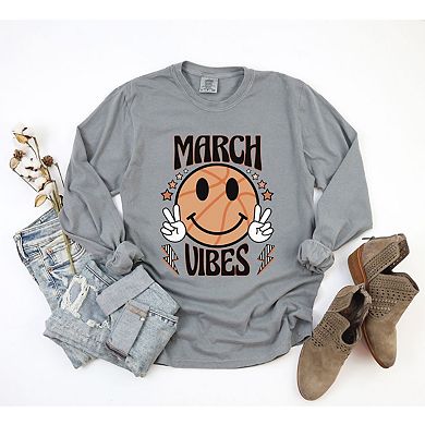 March Vibes Basketball Garment Dyed  Long Sleeve Tees