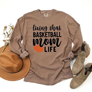 Basketball Mom Life Garment Dyed  Long Sleeve Tees