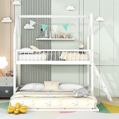 Merax House Bunk Bed with Extending Trundle and Ladder